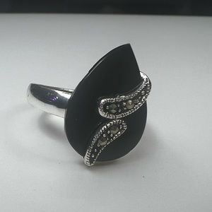 Marsala Teardrop Black Onyx Ring, Size 8